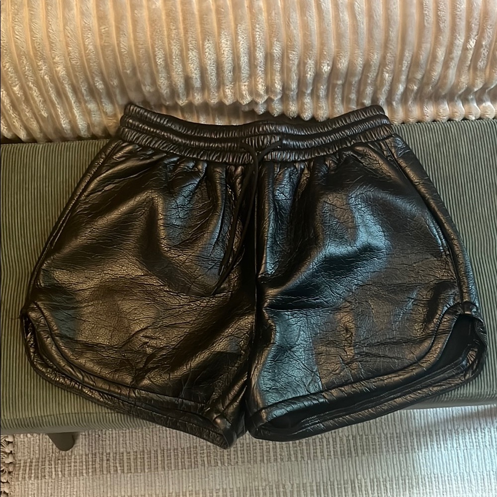 Black Faux Leather Women Shorts Medium